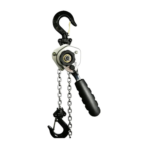 Super Heavy Duty Hand Chain Hoist Cranked Aluminum Alloy Wire Tensioner With Stainless Steel Gears For Manual Lifting Projects And Home Garage Jobs 0.75T To 1.5M Load Capacity, showing a detailed view of the hook and chain.