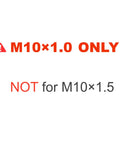 Warning text emphasizing M10x1.0 compatibility only, not suitable for M10x1.5, for M10x1.0 Male to 3/8-24 Female Adapter for Antennas