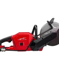Badass 18V Cordless Power Cut Off Saw With Nine Inch Diamond And Abrasive Blades For Rugged Concrete And Rebar Tasks With Onboard Water Hookup And Slick Professional Ergonomics displayed from the side showing blade and handle details.