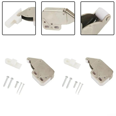 Spring Loaded Mini Tip Latch Set For Caravan Boat RV Cupboard And Cabinet Doors, Push To Close Metal Lock Catch With Nylon Roller