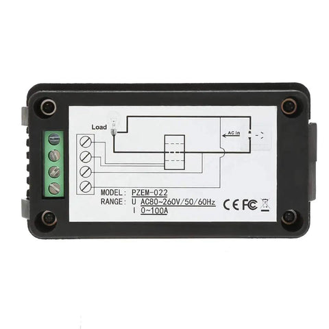 Hella Reliable Digital Voltmeter Ammeter Monitor With CT Sensor For Home Appliance Energy Tracking, back view with wiring details.