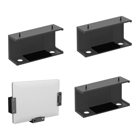 Heavy Duty Under Desk Laptop Mount Holder Screw Clamp Design zeroes desk clutter with sturdy black metal design.
