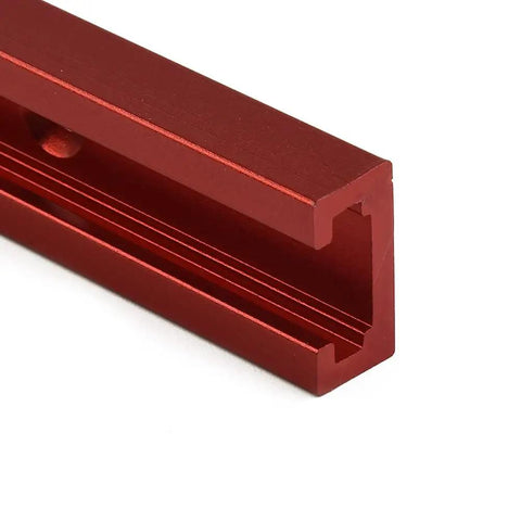 Beefy Aluminum T Track Miter Jig for Woodworking 300 to 600mm Range, T Slot Router Table Fixture, red aluminum section close-up