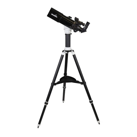 Travel-Size Go-To Telescope Mount With 80mm Refractor, Alt-Az Tracking, WiFi App Control on black tripod, ideal for stargazing.