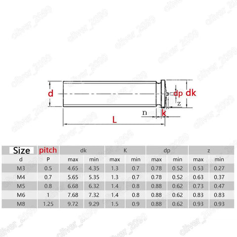 Killer Grade Copper Plated Steel Weld Studs For Capacitor Discharge Metal Fabrication M3 M4 M5 M6 M8 detailed specs diagram.