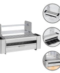 Slick Desktop Tool Organizer Rack With Spacious Drawer For Screwdriver And Hand Tool Storage, silver metal design with perforated top.