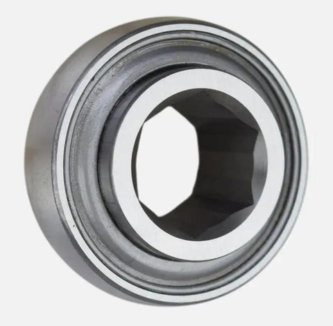Heavy Duty 205KRRB2 Agricultural Splined Bearing With Seven Eighth Inch Hex Bore And 2.04 Outer Diameter showing hex bore design and smooth finish.