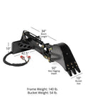 Compact Fronthoe Backhoe Attachment For Mini Skid Steers With 10 Inch Hydraulic Tilt Bucket And Toro Quick Tach Mounting System side view