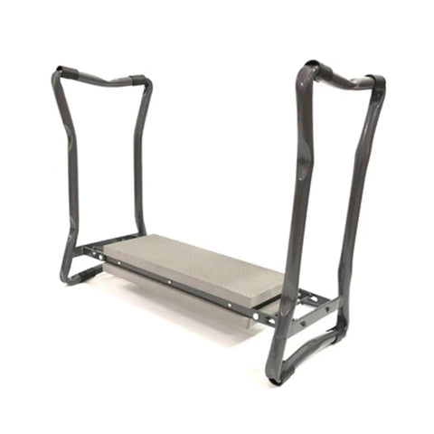 Garden Kneeler And Seat 2 In 1 Folding Bench For Gardening, lightweight metal frame, foam padded kneeling pad, side view.