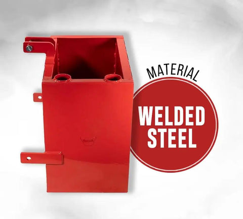 Beefy 3 Point Hitch Tractor Ballast Box With 800 Lbs Capacity, Heavy Duty Welded Steel Construction, side view, red