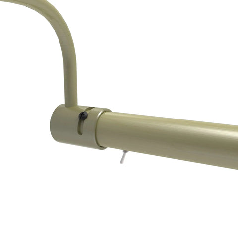 Side view of 12 Inch Tru Slim Antique Brass LED Picture Light With Adjustable Arm Plug In 2700K Warm White Toggle Switch