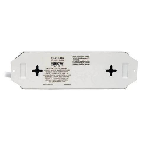Bottom view of Medical Grade Power Strip With 4 Hospital-Grade Outlets, 120V, 15 Ft Cord, heavy-duty metal enclosure shown.