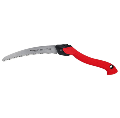 Razor Tooth 10 Inch Folding Pruning Saw With Curved Steel Blade and Ergonomic Non Slip Handle Lock Back for Gardening
