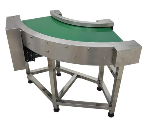 Curved Conveyor Belt With 90 Degree Turn Flexible Direction Change Stainless Steel PVC Belt 11.8 Inch Wide 400W Power