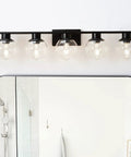 Matte Black Farmhouse 5 Lights Bathroom Vanity Lights With Globe Glass Shades Modern Wall Fixture Over Mirror
