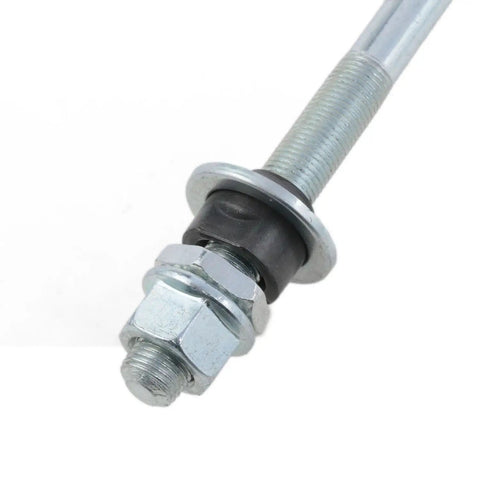 Close-up of Heavy Duty Bicycle Axle 185mm And 7.28 Inch Front And Rear Hub Axle Three Eighths Inch 26 TPI Silver Cone Lock Nut Washer Kit