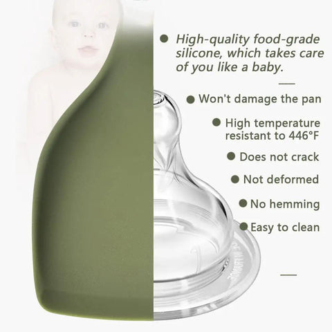 High-quality food-grade silicone detail with text about durability and heat resistance, part of Heavy Duty Silicone Kitchen Utensil Set With Hooks 7 Piece Nonstick Heat Resistant Slotted Spoon Spatula Stirring Fork Spoon Dark Green Durable Kitchen Tools For Cooking And Meal Prep