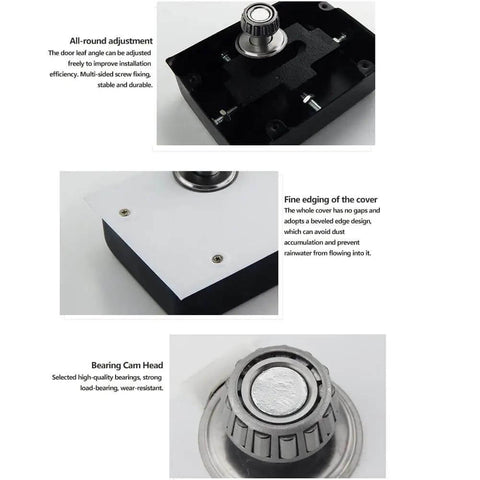 Component details of Heavy Duty Glass Door Pivot Hinge Kit 120kg Load Hidden Hinges Any Angle Positioning Self Closing Cafe And Restaurant Door