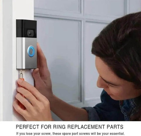 Replacement Screws For Ring Video Doorbell 20Pcs Black 4 Size Set With T5 And T16 Heads being installed on doorbell