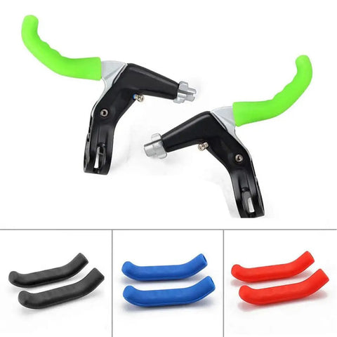 Silicone Bicycle Brake Grip Cover Anti Slip Waterproof Shield for mountain bikes and scooters in green, black, blue, and red.
