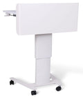 Effortless Height Adjustment Mobile Standing Desk With Quiet Rolling Wheels 28x23 Desktop, white frame with compact base.