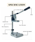 Adjustable Drill Press Stand For Hand Drill Universal Bench Clamp with aluminum base, steel column, and graduated scale.