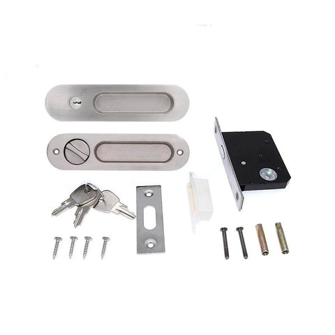 6.8 Inch Brushed Silver Privacy Pocket Door Lock Hardware With Invisible Recessed Handle Latch And Keys Sliding Door Mortise Lock