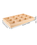 Solid Wood Jewelry Storage Tray With Twelve Grids For Rings And Bracelets Drawer Organizer with measurements on display.