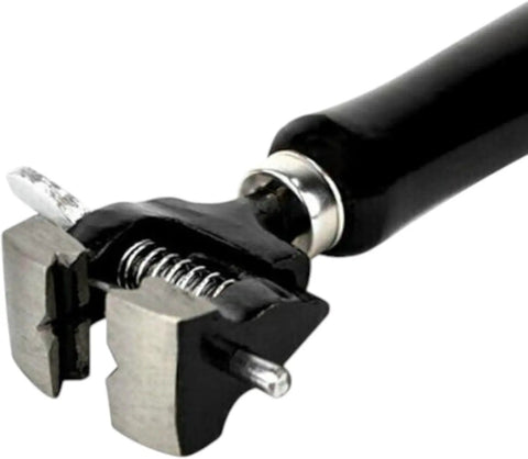 Ultra Handy Adjustable Jeweler's Hand Vise With Handle Tool 7 Inch Ring Cutter With grooved jaws holding a ring