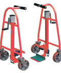 Heavy Duty Machinery Mover Handles 1300 Lbs Like A Champ Smooth Rollin Steel Frame Equipment Loader Featuring Manual Hand Pump Mechanical Lift And Durable Red Caster Wheels For Zero Hassle Shop Moves - Red steel frame with casters.