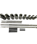 Keyway Broach Kit For Metalworking And CNC Projects 18 Piece Pro Grade HSS Metric Set Includes 4mm 5mm 6mm 8mm Broaches 12 28 Collared Bushings And Shims For Precise Broaching On Lathe And Milling Machines, showing full set of broaches, bushings, and shims.