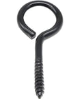 Front view of Two and a Half Inch Black Screw Eyes for Wood and Cable, 304 Stainless Steel Eye Bolts Number 11 for anchoring, rust resistant.
