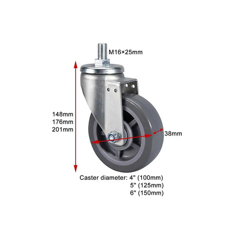 Beefy Heavy Duty Caster Wheels With Brakes For Furniture And Workbenches 360 Degree Swivel Plate Casters With M Threaded Stem