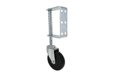 8735 Hard Rubber Spring Gate Caster With Universal Mount 5 Inch Wheel Automatic Height Adjustment For Uneven Ground 220 Lb Load Capacity