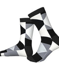 Fresh Black And White Grid Pattern Ankle And Crew Socks Men Women Unisex Athletic Daily Workout Breathable Polyester Blend showing geometric pattern.