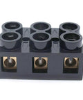 Front view of Dual Row 3 Position Screw Terminal Block Kit 500V 60A Electrical Barrier Strip 2 Pack Brass Screw ABS Housing