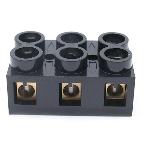 Front view of Dual Row 3 Position Screw Terminal Block Kit 500V 60A Electrical Barrier Strip 2 Pack Brass Screw ABS Housing