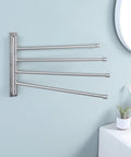 Super Sturdy Heavy Duty Swing Out Swivel Towel Rack For Bathroom With Four Arms Holds Multiple Towels Space Saving Wall Mount Brushed Stainless Steel Construction
