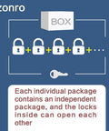 Infographic illustrating keyed alike concept with locks and key for Built Tough Keyed Alike Laminated Steel Padlocks, Pack of 12.