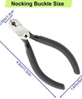 Nock pliers from Pro Grade Archery Bow Tuning Kit with T Square Ruler, dimensions shown on white background.
