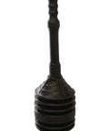 Heavy Duty Accordion Plunger That Nukes Stubborn Blockages Fast In Toilets Sinks Tubs And Showers With A Rock Solid Airtight Seal For Quick Drain Clearing Zero Mess Included Matte Black viewed from the side, showcasing its 19.75 inch size and matte black material.