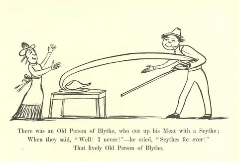 There Was An Old Person Who Cut Up His Meat With A Scythe Abstract Art Print By Edward Leaars illustration of an old man with scythe
