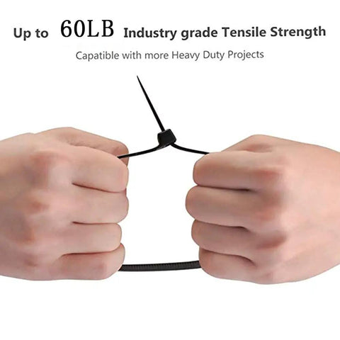 Demonstrating strength of Heavy Duty Black Nylon Zip Ties 16 Inch 60 Lb Tensile 100 Pack Industrial Grade with Three Latch Lock System