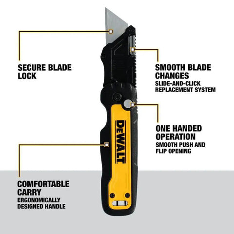 Push And Flip Folding Utility Knife With One-Handed Operation, Secure Blade Lock, Quick Change Lever, ergonomic handle