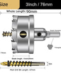 ASNOMY tungsten carbide tipped 3in hole saw with 10 mm shank; includes 2 titanium-plated pilot bits for metal, plastic