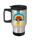 Rocketry Themed 14 Oz Coffee Travel Mug With Easy Grip Handle and colorful space design on stainless steel body