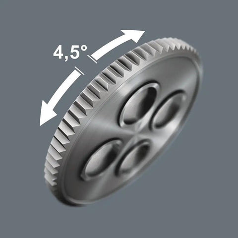 Close-up of 80-tooth gear found in Zyklop Comfort Ratchet With Reversing Lever Three Eighths Inch Drive 230 mm Length Slim Ergonomic Grip