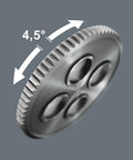 80-tooth gear detail of Slim 1/4 Inch Drive Ratchet With Reversible Lever, highlighting 4.5 degree return angle