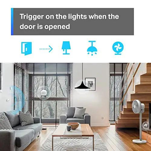 Living room with Must Have Tapo Motion Sensor With Long Battery Life And Real Time Alerts Requires Tapo Hub H100 automation diagram.