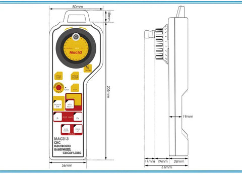 MPG Pendant CNC Controller For Mach3 With 4 Axis Handwheel And Emergency Stop MODBUS Protocol Manual Control dimensions